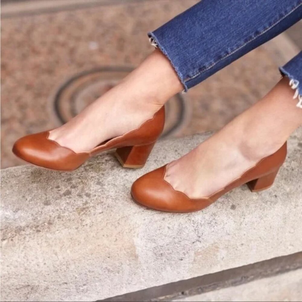 Sezane Palermo Low Block Heel Brown Size 40 EU 9 US